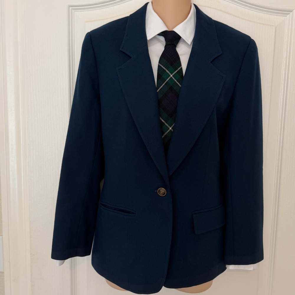 Vintage 70s Pendleton Gorgeous Classic Navy Blue 100% Virgin Wool Blazer, Sz 10 - Picture 5 of 15